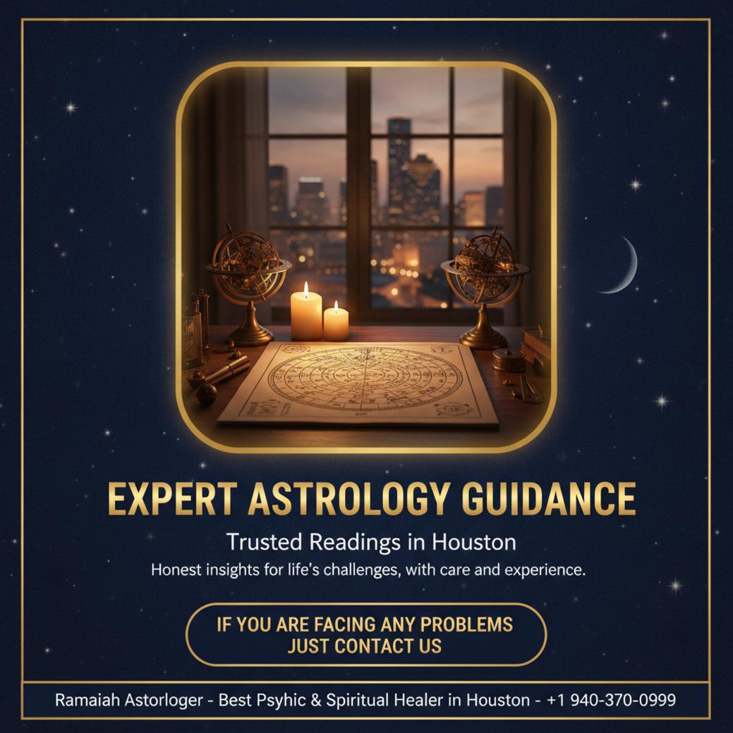Vedic astrology birth chart and tools on desk in Houston, TX