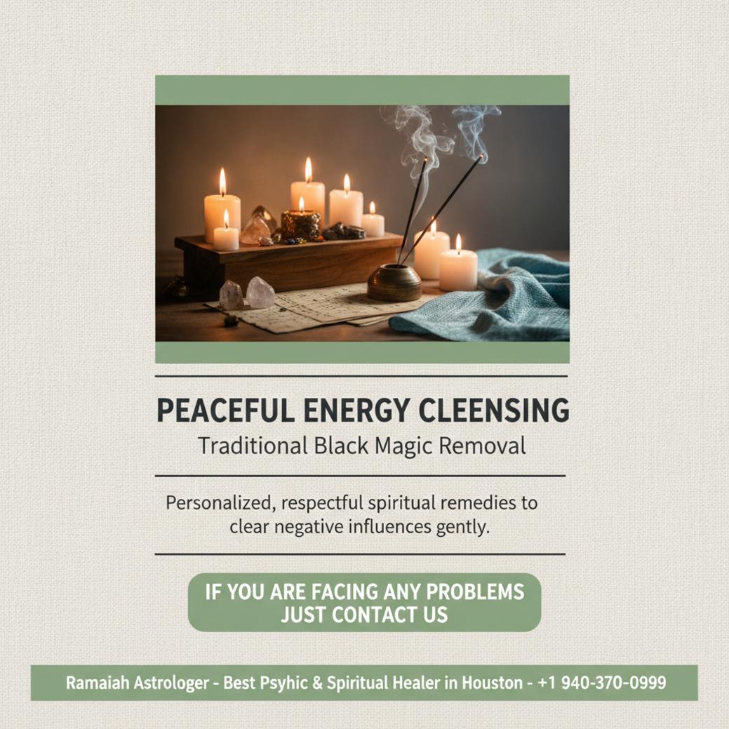 Wooden altar with candles and incense for black magic removal in Houston