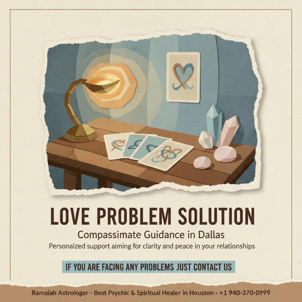 Tarot card and crystals arranged for love problem solution in Dallas session