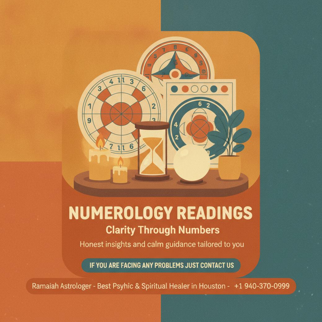 Numerology reading charts and candles at calm Houston spiritual practice