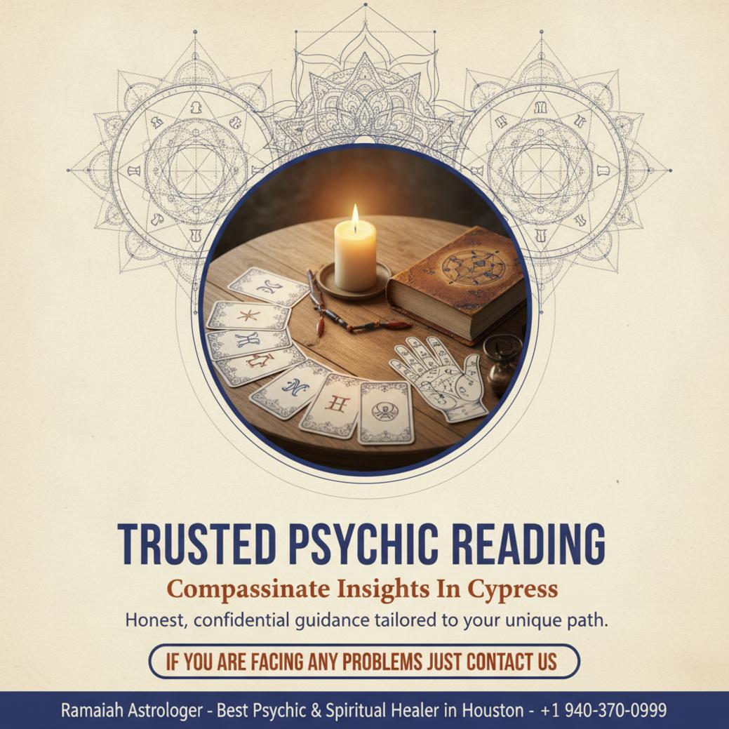 Psychic reading tools on wooden table in Cypress, TX studio