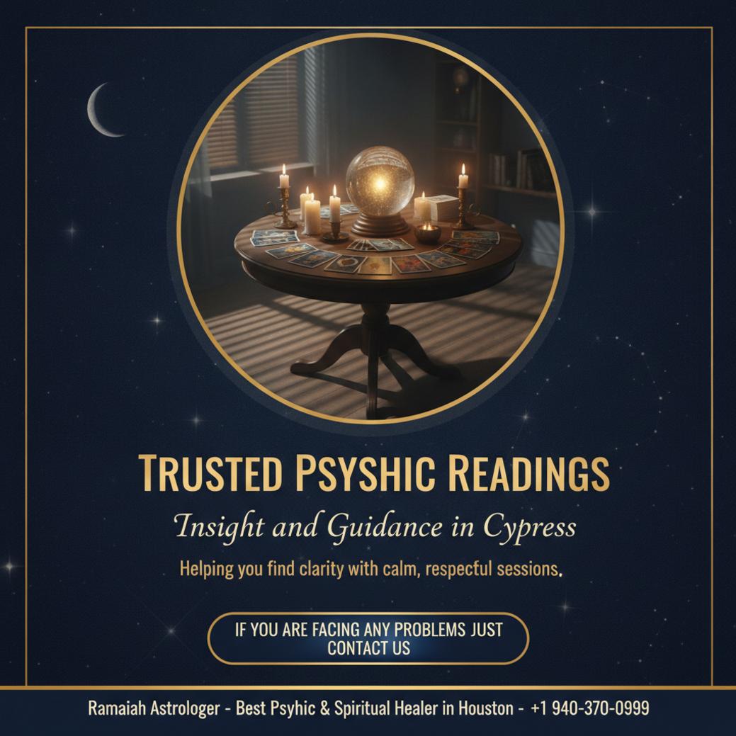 Psychic reading near me setup with tarot cards in Cypress TX