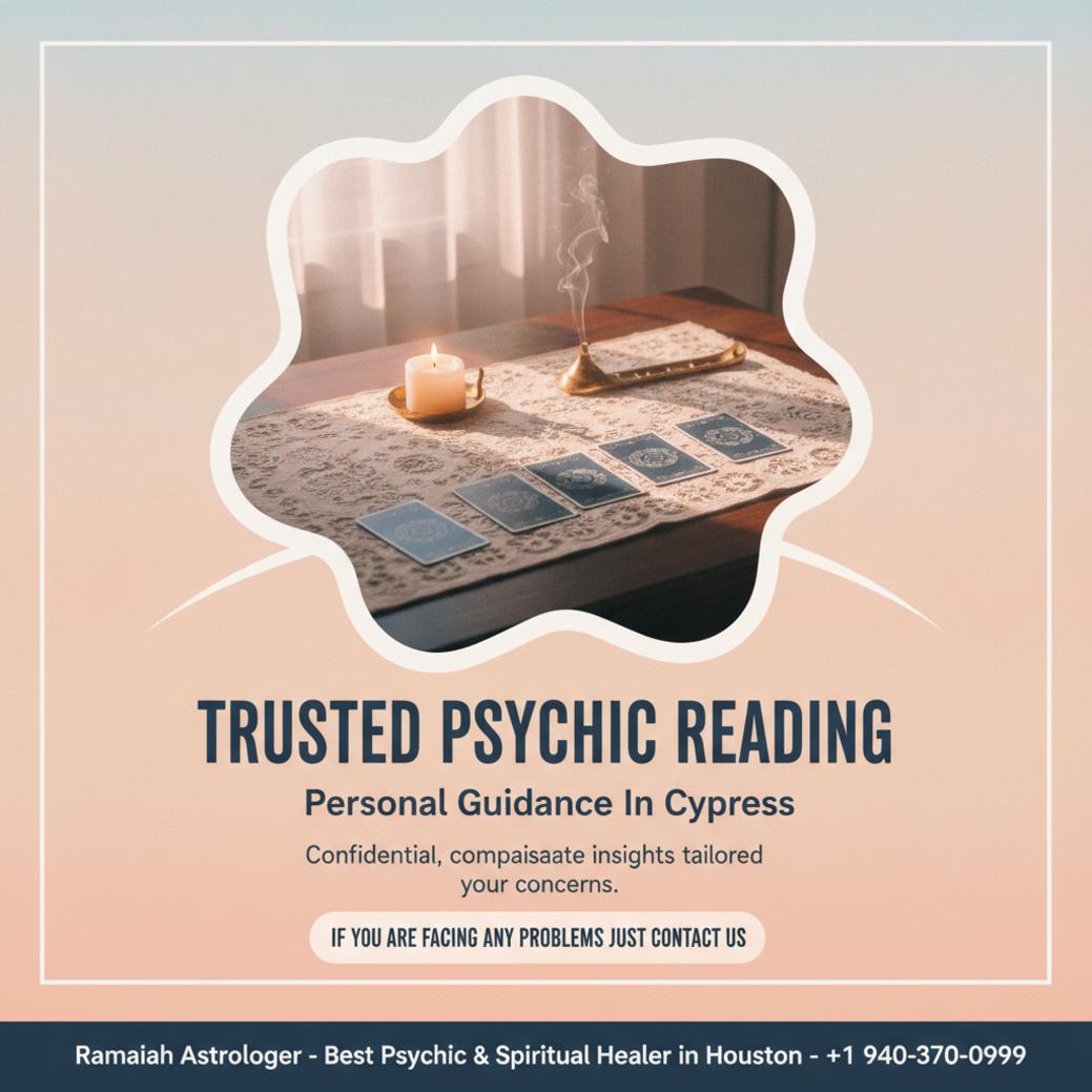Warm psychic reading near me room Cypress TX with tarot cards and candle