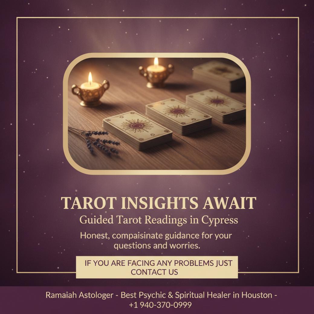 subtle tarot card reading on wooden table in Cypress TX studio