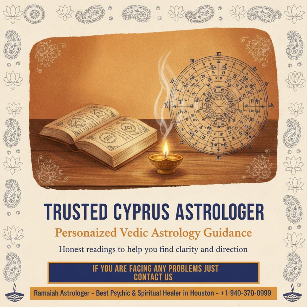 Vedic astrology birth chart on table with warm light Cypress TX