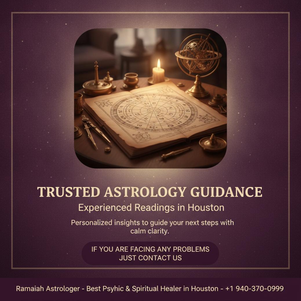 Best astrologer in Houston Vedic birth chart on table with instruments