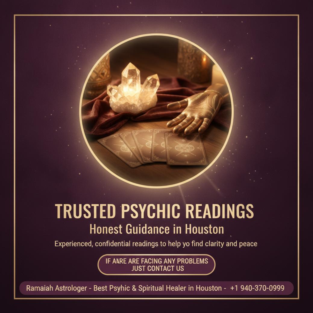 Calm table with tarot cards and palmistry tools symbolizing best psychic in Houston reading