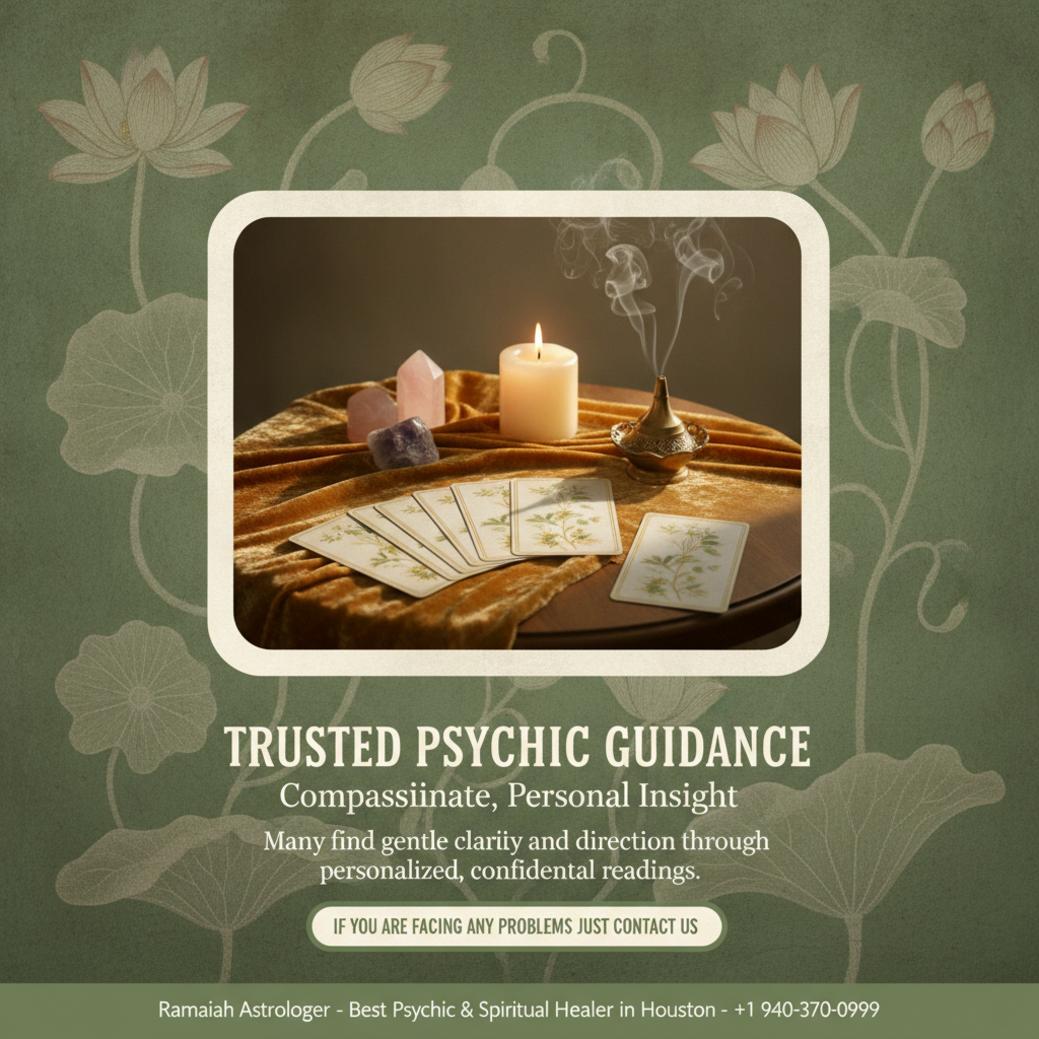 Tarot cards and crystals on a table for best psychic in Houston reading