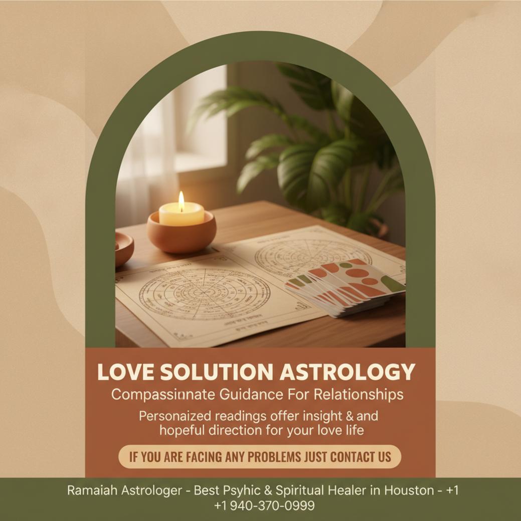 love problem solution astrologer tools on wooden table in houston office
