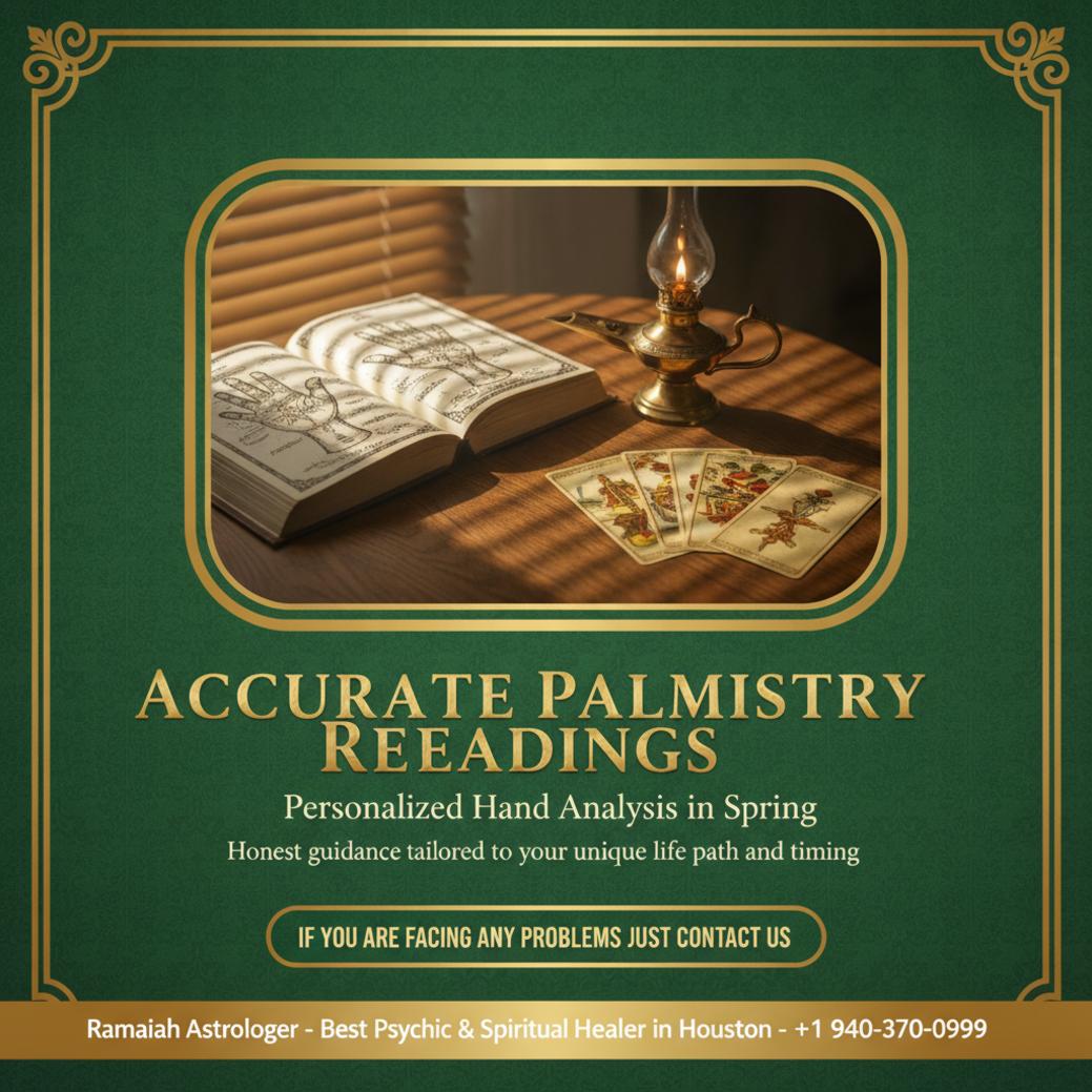 Detailed palmistry guide on wooden table in Spring, TX setting