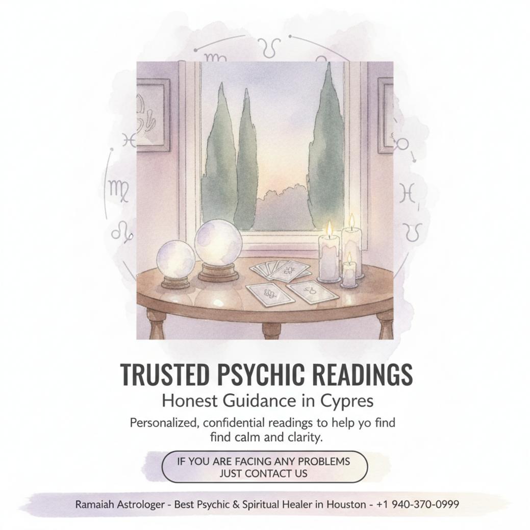 psychic reading setup with candles and tarot cards in Cypress TX room