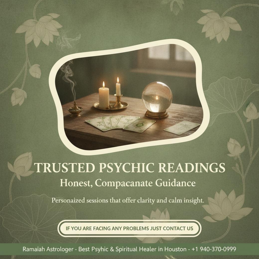 psychic reading setup with tarot cards and candles in Houston, TX