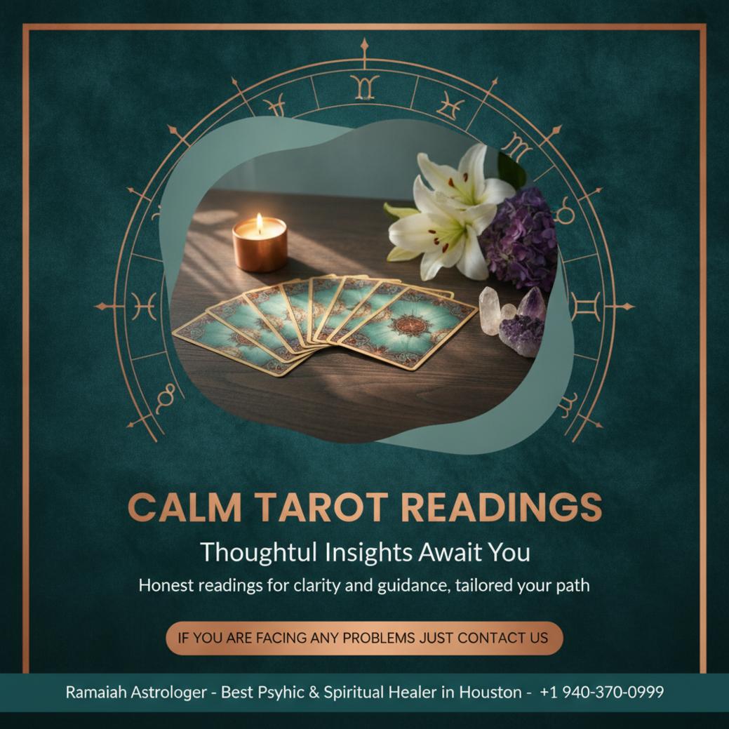Calm tarot card reading session setup with candles in Houston, TX.