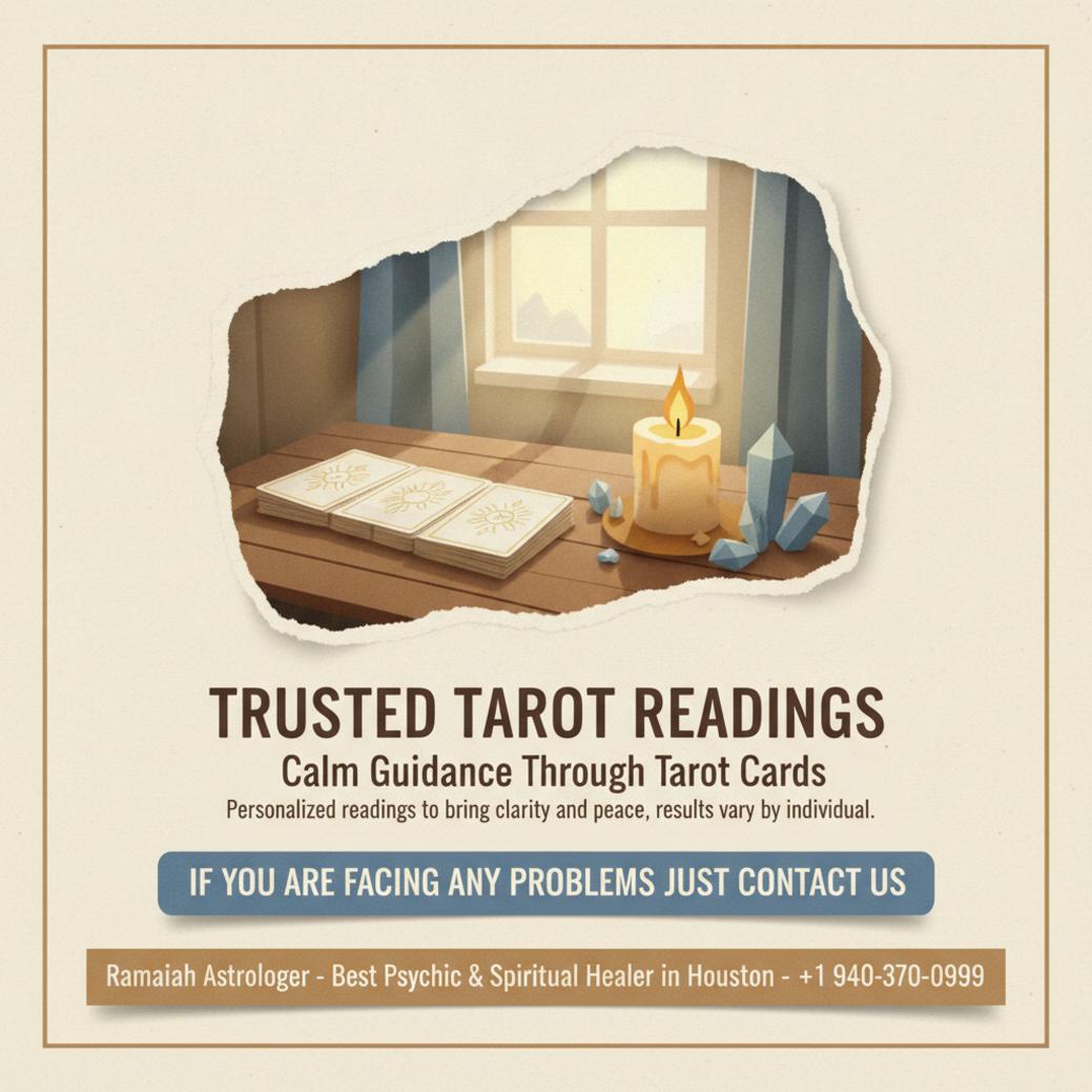 tarot card reading session with cards and candles in Houston, TX
