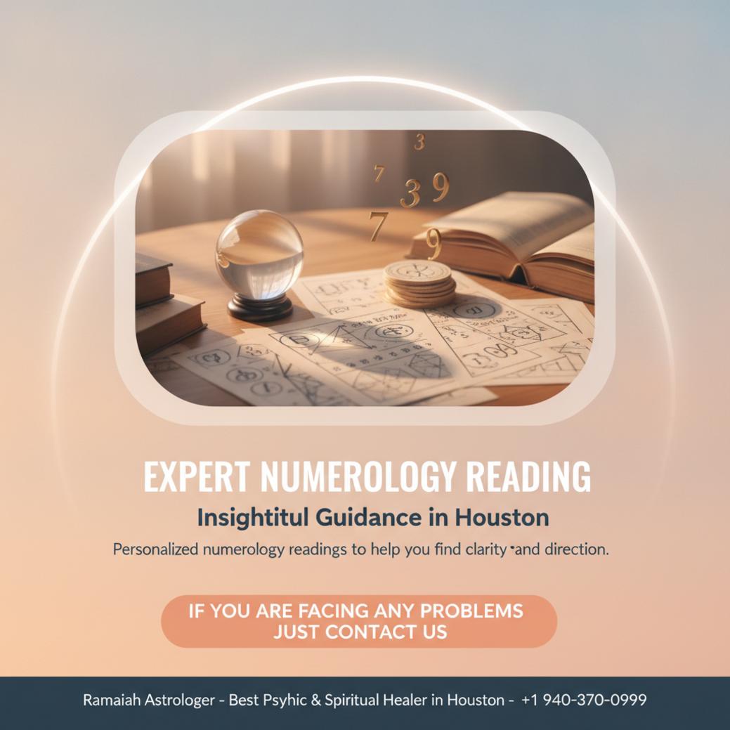 Numerology reading setup with charts and crystal ball in Houston