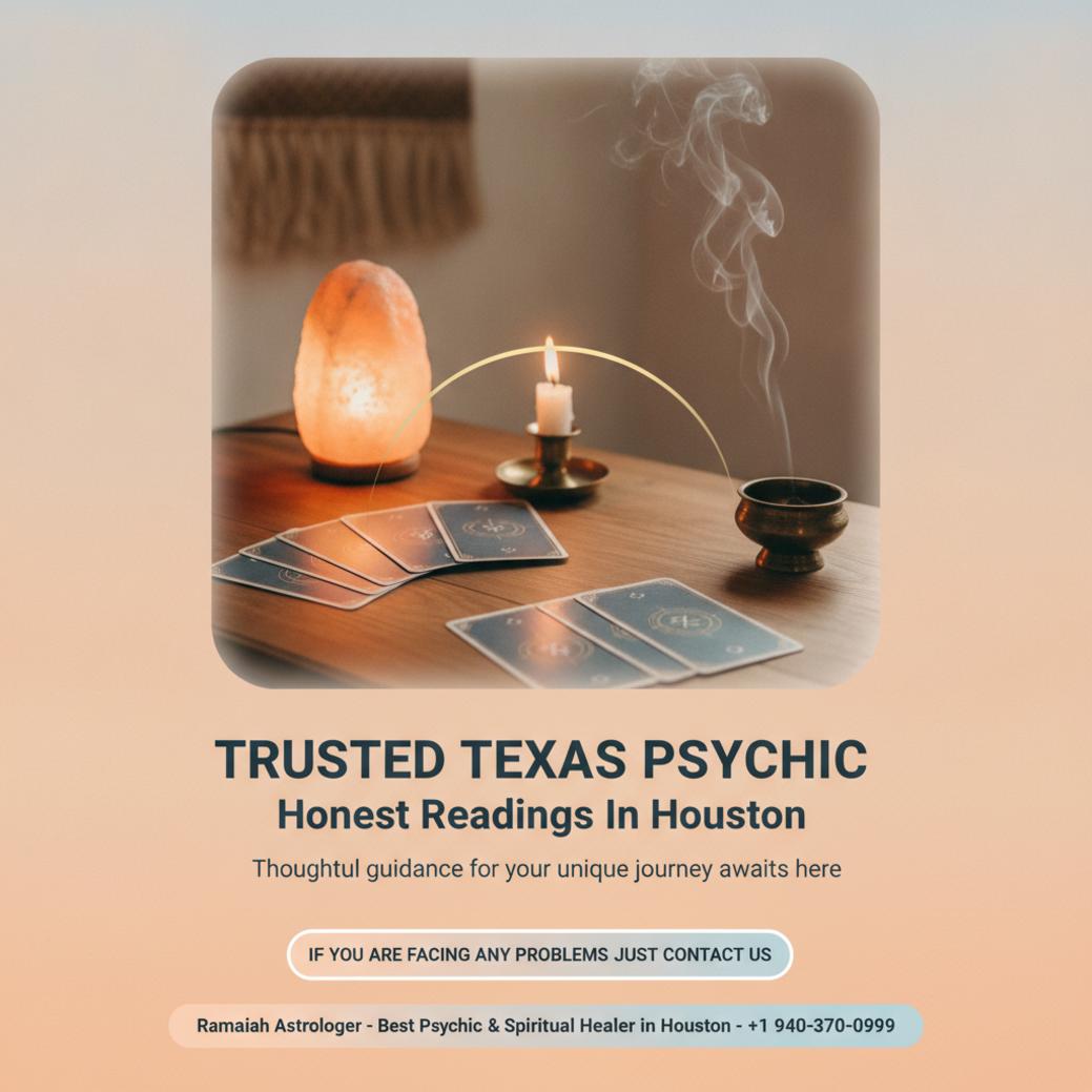 Wooden table with tarot cards and candle for best psychic in texas Houston