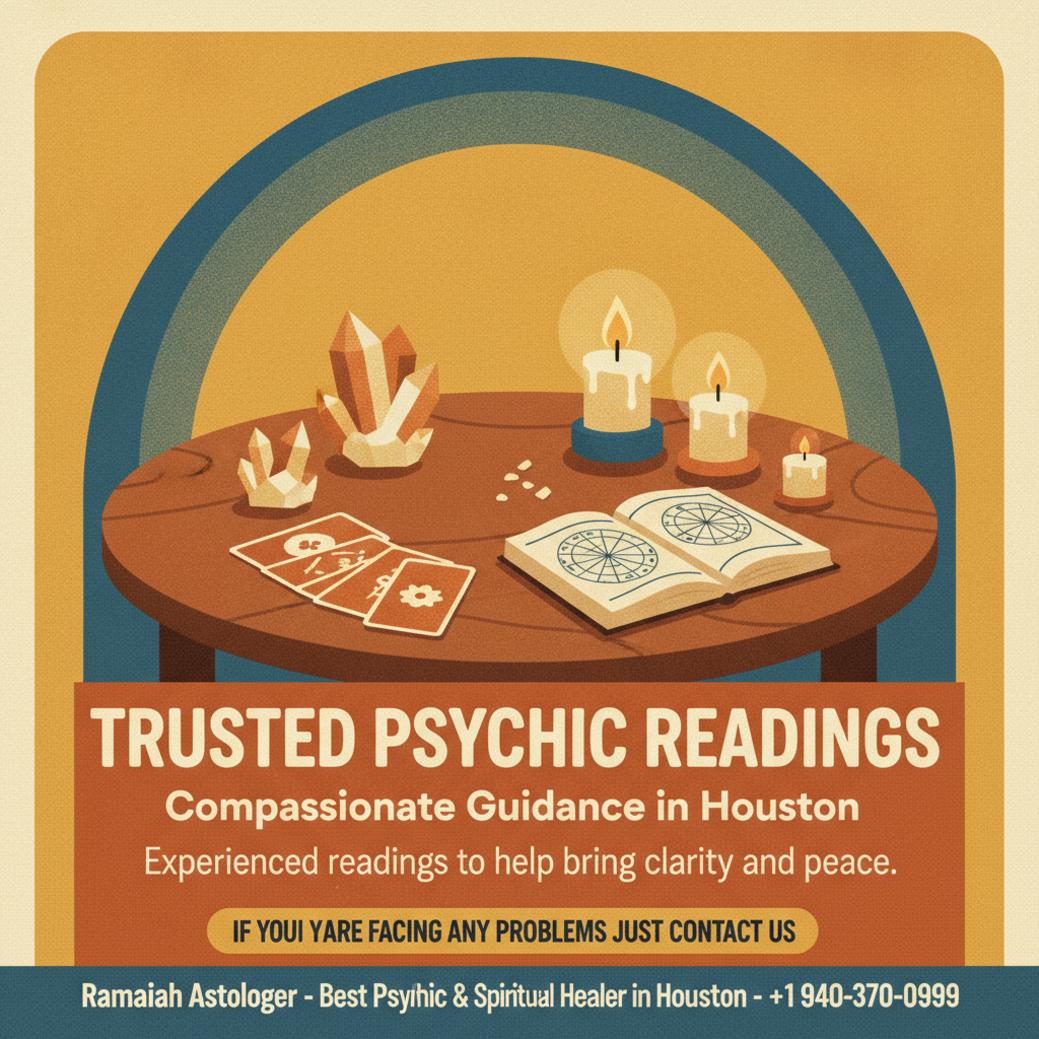 Warm serene table with tarot cards and crystals for best psychic in Texas Houston