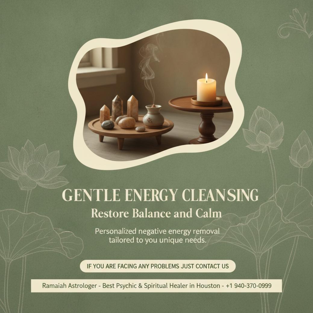 Calm setting with crystals and candles for negative energy removal houston