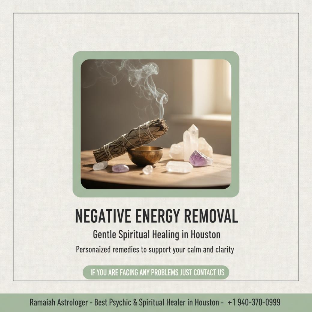 Negative energy removal setup with sage and crystals in Houston