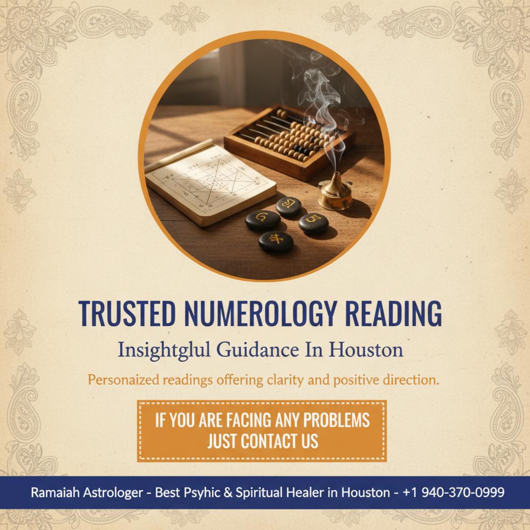 Numerology reading objects on wooden table in Houston calm setting