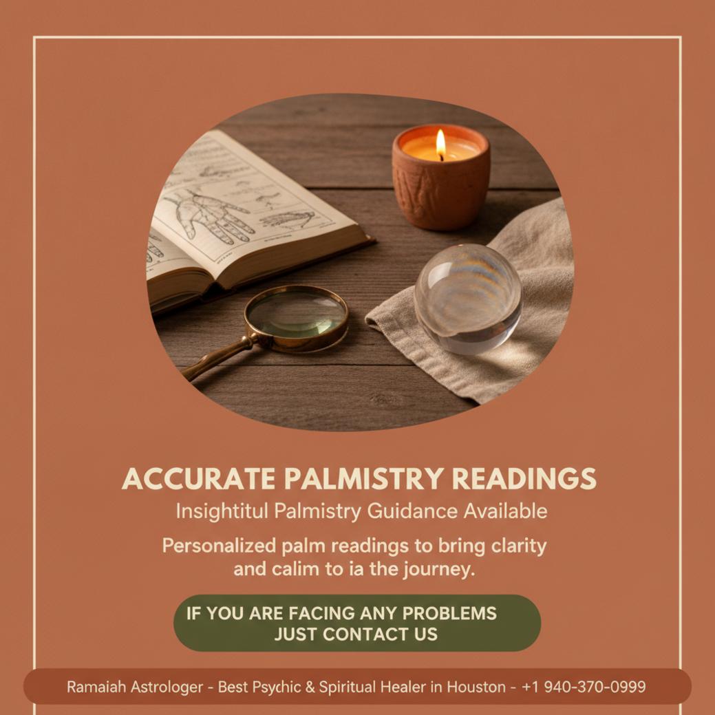 Close-up of palmistry book and crystal on table in Austin setting
