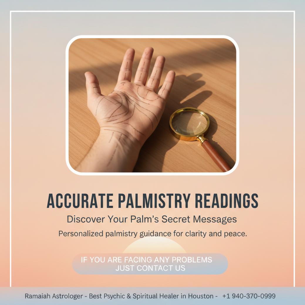 How Palmistry in Tomball Reveals Life’s Patterns Palmistry hand lines chart on table with magnifying glass in Tomball