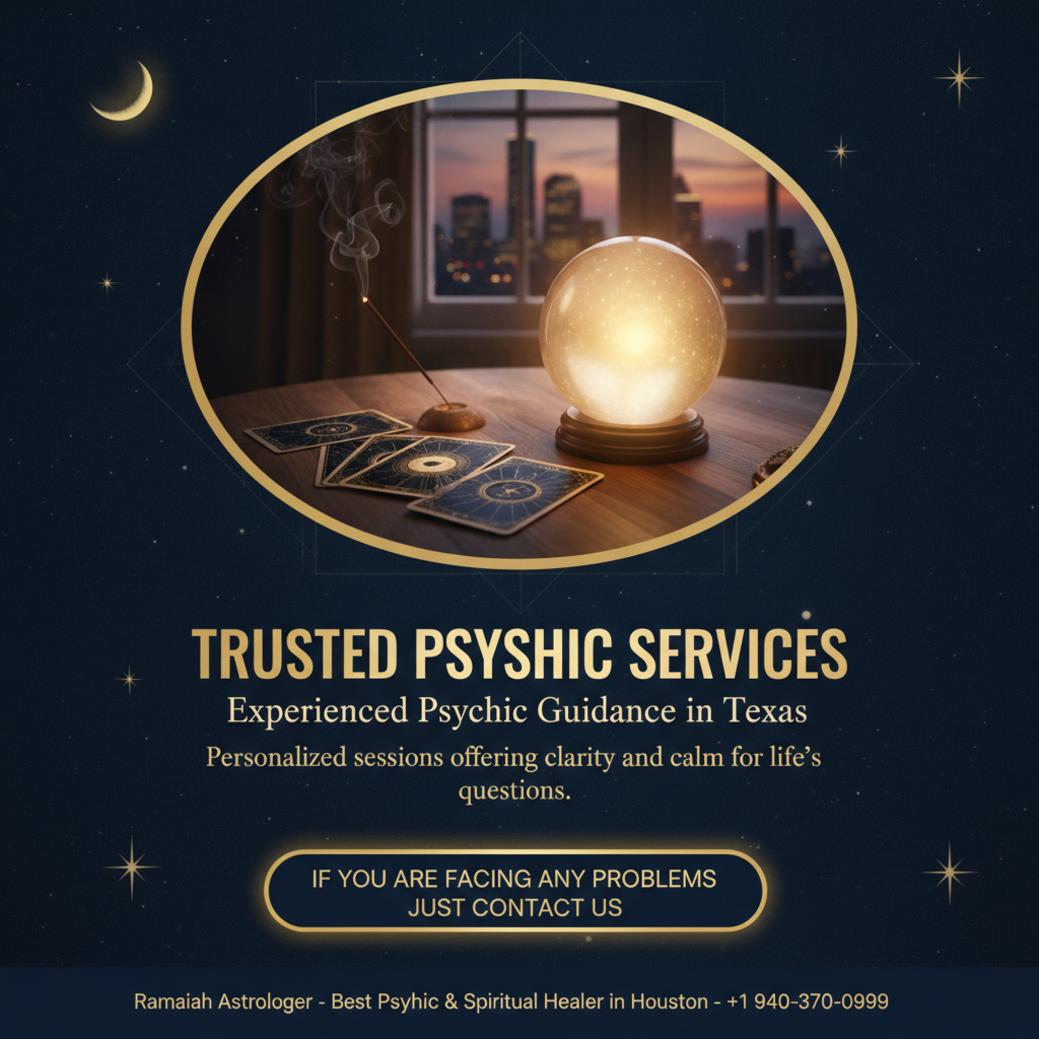 Calm spiritual table with tarot cards and crystal ball for psychic in Texas Houston session
