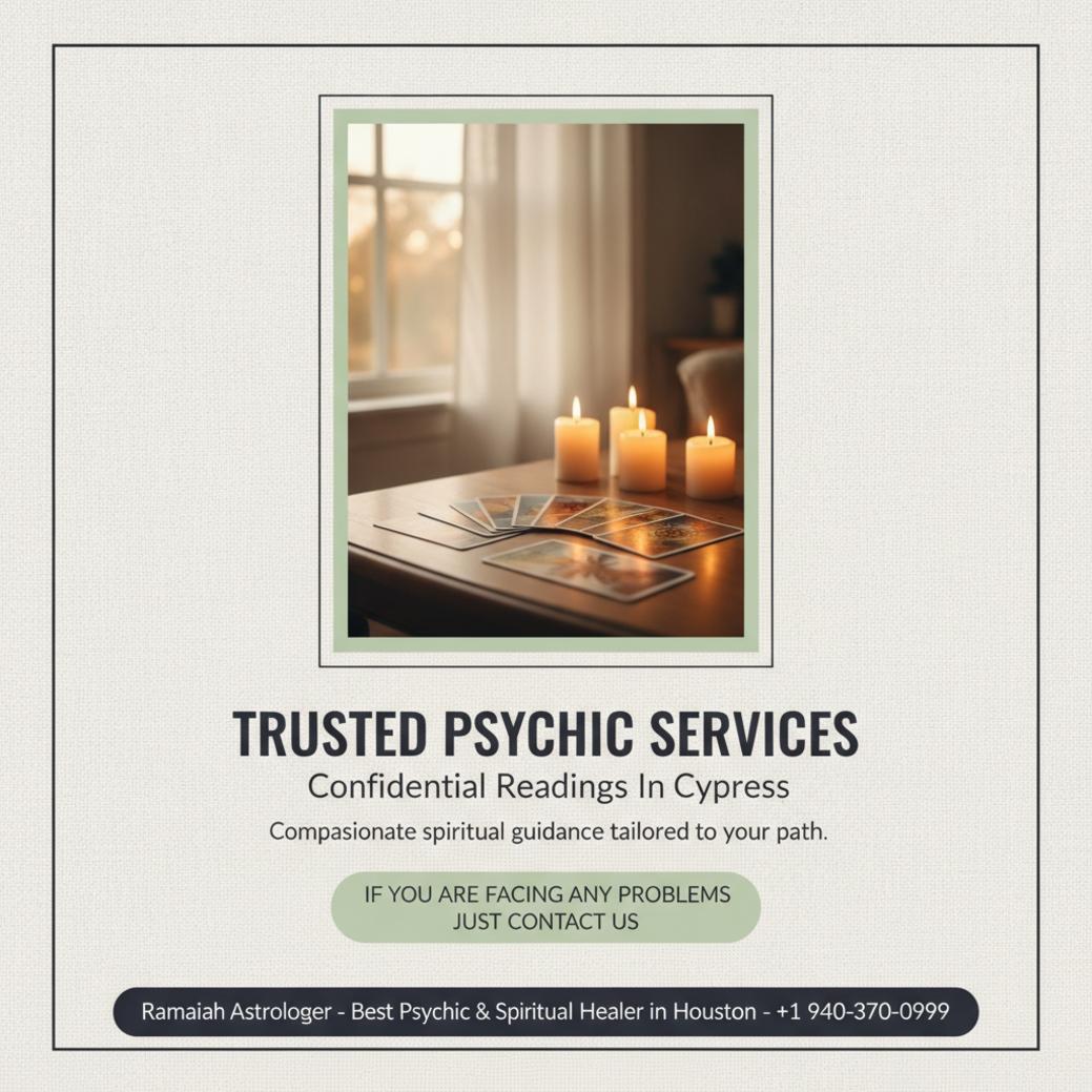 Calm psychic reading setting with tarot cards in Cypress TX