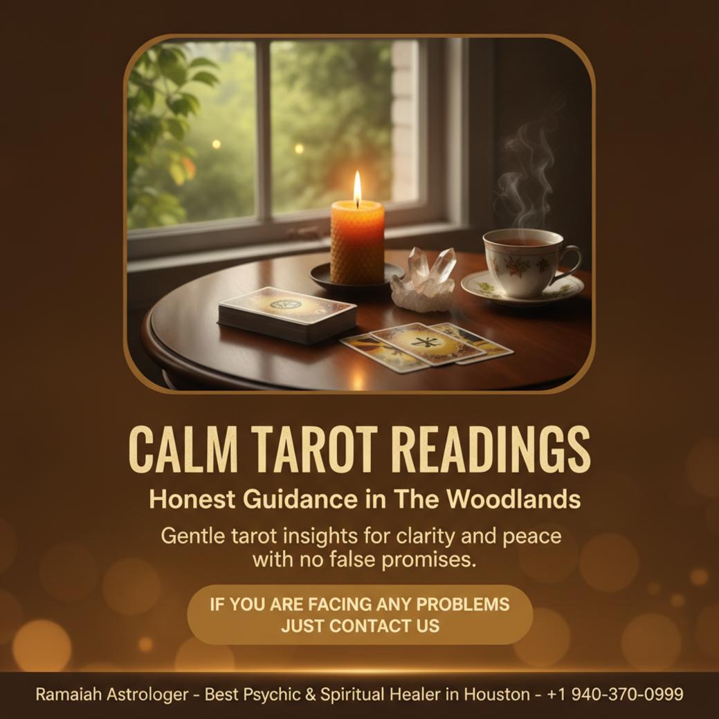 Calm tarot card reading setup in The Woodlands TX studio
